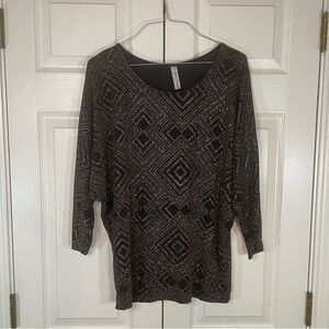 PerSeption Concept Black Geometric Glitter Patterned Women's Top